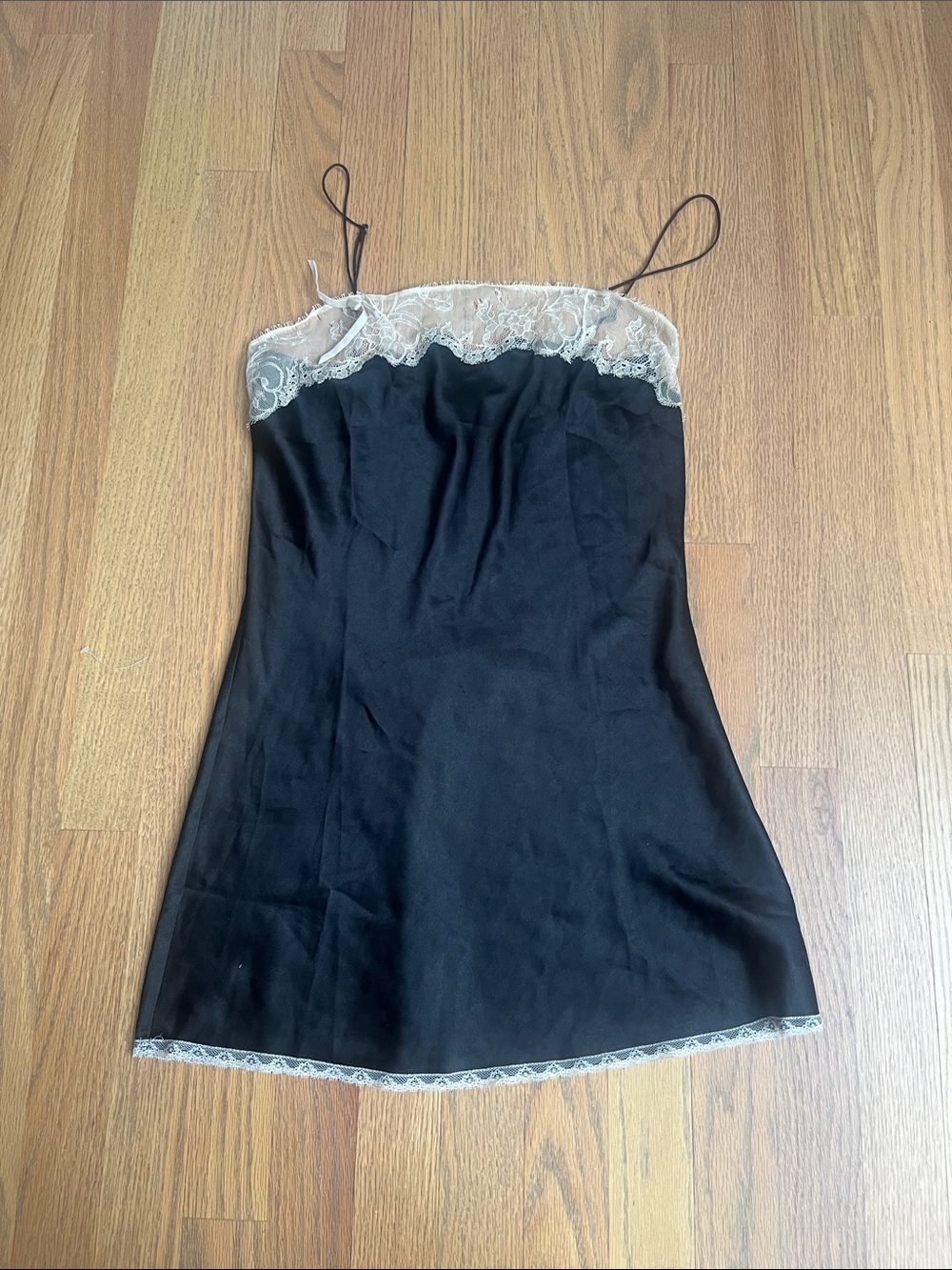 Victoria's Secret Black Slip with Cream Lace Trim
